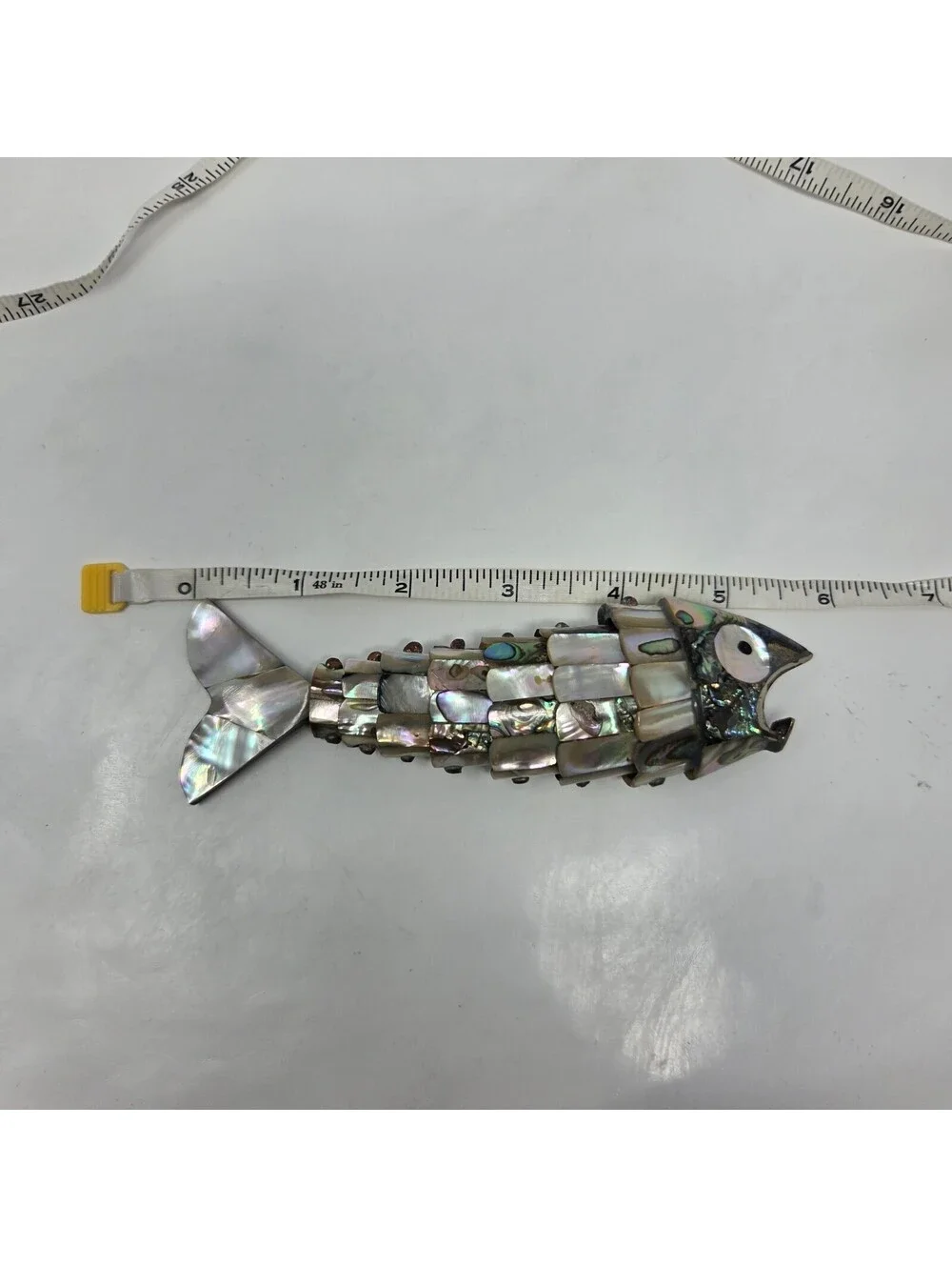 Vintage Articulated Mother of Pearl Abalone Shell Fish Bottle Opener